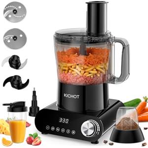 KICHOT Robot da Cucina & Tritatore, 2.5L Food Processor 1500W con Grande tubo di Alimentazione - Cremazione di Ghiaccio, Macinazione, Spremiagrumi, Grattugio, Taglio & Preparazione di paste, Nero