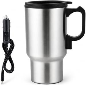 CHEOTIME Bollitore Elettrico Per Auto 12V 450ml Tazza Riscaldante Elettrica in Acciaio Inossidabile Caffè da Viaggio Latte Acqua Riscaldamento Bollitore Thermos Riscaldato Isolato Per Campeggio