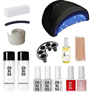 Esthetica ZAKISS STARTER KIT GEL POLISH SMALTO SEMIPERMANENTE UNGHIE + FORNETTO LED + OLIO CUTICOLE + 1 Rosso + 1 Nude + Cleanser + remover + base e top + Cleanser + remover + ACCESSORI