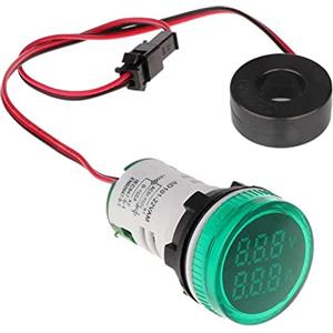 Gebildet Tester di Tensione di Corrente CA da 22mm con Display a LED a 2 Cifre Voltmetro Multifunzione Amperometro Multimetro Pannello AC 50-500V 0-100A (Verde, Rotondo)