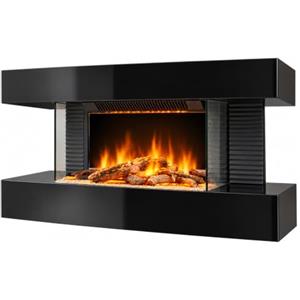CHEMIN'ARTE Camino elettrico da parete Lounge Medium Nero - 82x21x42cm - caminetto elettrico con Fiamma LED 2000W e Telecomando, Caminetto con Timer e Controllo Automatico di Temperatura