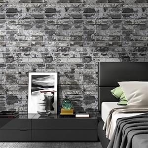 Yullpaper Carta Da Parati 3D In Mattoni Grigi Adesiva Per Mobili Armadio Muro Camera Da Letto Cucina Effetto Pietra PVC Rotolo Vintage 40cm x 300cm