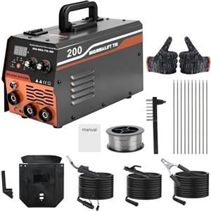 YUMILI Saldatrice MIG, 20-200A Saldatrice a Filo Animato Senza Gas, Saldatrice Inverter 3 in 1 MIG/MMA/LIFT TIG, con Tecnologia Inverter IGBT e Display LCD, Filo 1,0 mm, 2,5 mm Rod, Pistola di Saldatura