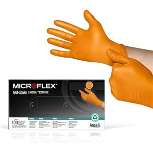 Ansell MicroFlex 93-256 Guanti Lavoro Nitrile, Senza Polvere e Lattice, Meccanico Multiuso, Monouso, Usa e Getta, Arancioni Taglia L (100 Pezzi)