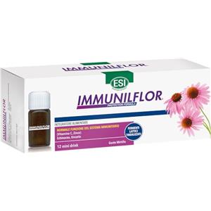 ESI Immuniflor, Integratore Alimentare a Base di Fermenti Lattici e Vitamina C, Favorisce le Difese Immunitarie Contro i Malanni Tipici della Stagione Invernale, Senza Glutine, 12 Mini Drink.