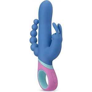 Pmv20 Doppio Vibratore Vice - Stimolazione Anale, Vaginale e del Clitoride - Vibratore Coniglio per Donna con Perline Anali - Blu/Rosa