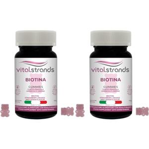 VITALSTRANDS | Biotina Capelli e Unghie ad alto dosaggio | Orsetti Gommosi Capelli | Integratori per Capello Donna e Uomo con Vitamina B 7 | 60 Gummies Gusto Fragola Arancia Limone (Confezione da 2)