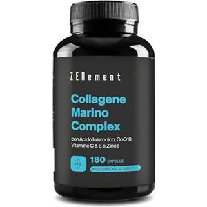 Zenement Collagene Marino Idrolizzato - con Acido Ialuronico & CoQ10-180 Capsule | Peptidi Idrolizzati, con Vitamine C & E & Zinco, Articolazioni, Pelle & Ossa, Senza Glutine, 2 al Giorno, 3 Mesi