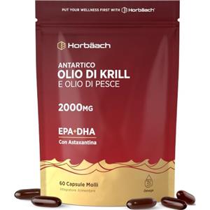Horbäach Olio di Krill Puro Antartico 2000mg con Astaxantina e Fosfolipidi | 60 Perle - Acidi Grassi Omega 3 con 340 mg di EPA e DHA - Integratore Olio di Pesce - di Horbaach