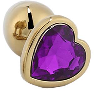 QIJIHE Golden Butt Plug con cristallo a forma di cuore Bump, Anal Plug Set (Small-28mm, Mid-34mm, Large-40mm) Buttplug Metal Anali Plug Giocattoli del sesso per le donne Uomini (viola, S)