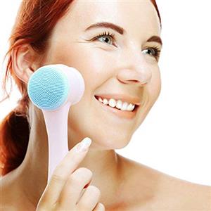 Generic Spazzola per la pulizia del viso a doppia testa in morbido silicone per uso domestico scrub manuale per pulizia profonda (blu)