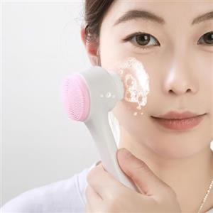 Generic Spazzola per la pulizia del viso a doppia testa in morbido silicone per uso domestico, scrub manuale per pulizia profonda (rosa)