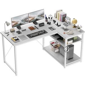 JUMMICO Scrivania Angolare a L 140x80 cm Design Moderno Bianco | per Computer con Ripiani e Divisori - Compatta per Studio, Lavoro e Gaming, Ideale per Camera da Letto e Ufficio