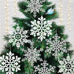 Kockuu 6 grandi fiocchi di neve bianchi e argento, giganti fiocchi di neve in plastica glitterata per interni ed esterni, decorazioni per albero di Natale, finestre, stanze, 30,5/29,5 cm