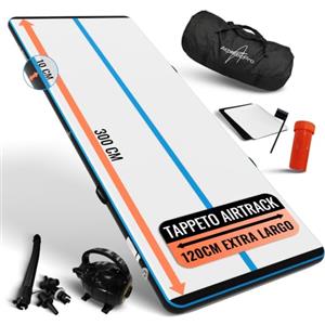 AthleticPro Airtrack Matte [3 m/4 m/5 m di lunghezza] - 120 cm di larghezza - 10/20 cm di altezza - Tappetino gonfiabile per ginnastica e acrobazie, con pompa elettrica, kit di riparazione e borsa