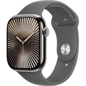 Apple Watch Series 10 GPS + Cellular 46 mm Smartwatch con cassa in titanio color Naturale e cinturino Sport Loop Grigio pietra - S/M. Fitness tracker, app ECG, display Retina always-on, Carbon Neutral