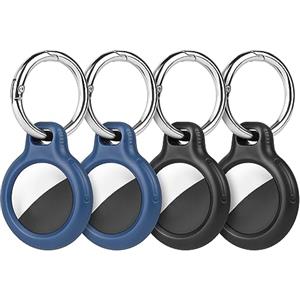 Ainiv Portachiavi per AirTag, 4 Pezzi Custodia per AirTag | Localizzatore di Chiavi per AirTag Portatile per Zaini e Animali Domestici,Mini Cover Protettiva (Nero+Blu notte)
