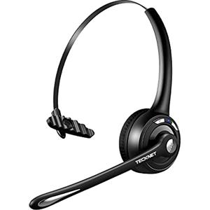 TECKNET Auricolare Bluetooth, cuffie wireless ad orecchio con microfono a cancellazione di rumore per camionisti, auricolare senza fili a mano libera per cellulare, PC, casa, ufficio, call center