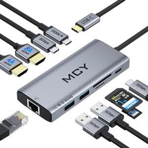 MCY Docking station per laptop singolo 8K, doppio monitor 4K a 60Hz, hub USB C 10 in 1 Ethernet, adattatore multiplo da USB-C a HDMI PD100W, porta dati USB, SD/TF, Dongle Dock di tipo C per MacBook