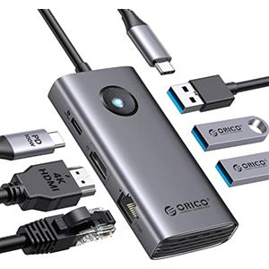 ORICO Docking Station, 6 in 1 Hub USB C con HDMI 4K@30Hz + PD100W + 3 USB 3.0 + Ethernet, 5Gbps USB C Hub Multiport Adattatore per MacBook/Dell/HP/Surface/Lenovo