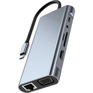 ZHENNB 11 In 1 Hub USB C Adattatore Multiport Con PD100W Ricarica HDTV VGA Ethernet Lettore di Schede Per Laptop Tablet Tipo Dispositivi Multiport Docking Station USB