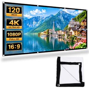 Aiseeok Schermo Proiettore 120 Pollici 16:9 HD, Telo Proiezione Portatile in Poliestere Anti Rughe Pieghevole, Schermo Doppia Faccia ad Alta Qualità per Home Cinema, Ufficio, Campeggio, Esterno e Interno