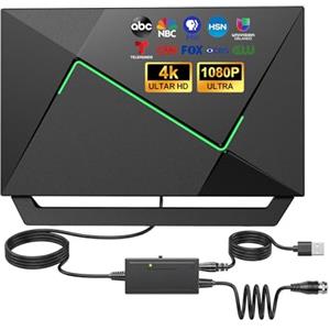 QIRUOZ Antenna TV aggiornata 2026 per Smart TV interno/esterno, antenna digitale HD amplificata per canali locali gratuiti, ricezione a lungo raggio con amplificatore di segnale, supporta 4K 1080p, cavo da 5