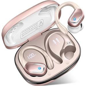 Rulefiss Cuffie Bluetooth Sport, 75 Ore Auricolari Bluetooth 5.4 con 4 ENC Mics, Stereo Cuffie Wireless Antirumore, IP7 Impermeabili Cuffiette Bluetooth con Display LED, Cuffie Senza Filo per Palestra/Running
