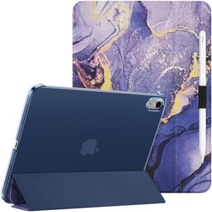 HGWALP Custodia trasparente per iPad (A16) 11a generazione 11 2025/iPad 10a generazione 10.9, Cover del supporto con retro traslucido duro, sonno automatico/sveglia&Titolare dello stilo-Viola marmo