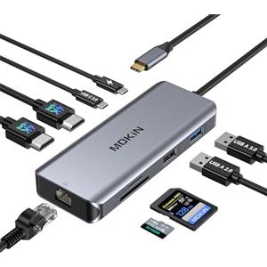 MOKiN Docking Station Dual Monitor, 9 in 1 USB C Dock con Dual HDMI 4K, RJ45, 100 W PD, 5 Gbps USB C&USB A 3.0, USB 2.0, SD&MicroSD, USB C Hub a doppio disp
