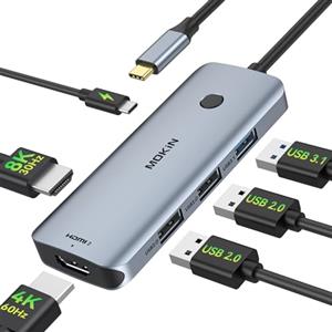 MOKiN Adattatore USB C Docking Station Dual HDMI, MOKiN 6 in 1 USB C Hub, Laptop DockingStation Dual Monitor con Single 8K @30Hz HDMI, 3 porte USB, 100W PD per Dell/HP/MacBook/Lenovo Yoga