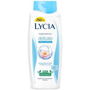 Lycia, Bagnoschiuma Delicato con Acqua Micellare e Fiore di Loto, Riduce la Sensazione di Secchezza, Deterge e Purifica Delicatamente, Adatto a Pelli Sensibili e ai Bambini, 750 ml
