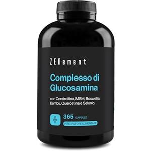 Zenement Glucosamina con Condroitina, MSM, Boswellia & Quercetina - 365 Capsule | con Selenio, Formula Propria Sinergica, Senza Glutine, 1-2 al Giorno, +6 Mesi - Zenement