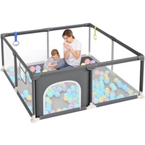 Dripex Box per Bambini Recinto Neonato - Small - Grigio Scuro | 124 x 124 cm Rete Traspirante Tessuto Oxford 210D, 2 Anelli di Gioco