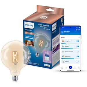 Philips Smart LED Globe Filament - Illuminazione LED intelligente - Luce bianca calda e fredda - E27-60W - Trasparente - Wi-Fi