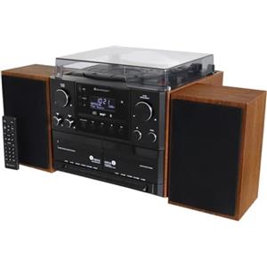 Soundmaster MCD5550SW Musiccentre with DAB+, Record Player, CD/MP3, Double Cassette and Encoding, Colore:braun