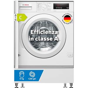 Bosch Elettrodomestici Bosch WIW24342EU Serie 6 Lavatrice da incasso 8kg 1200 giri/min Classe C | Lavatrice con motore silenzioso, opzione per ridurre il tempo di lavaggio, Funzione aggiungi bucato, Made in Germany