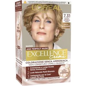 L'Oreal Paris L'Oréal Paris Colorazione Permanente, Excellence Age Perfect Nude | Copertura dei Capelli Bianchi e Maturi, Risultato Naturale, Formula Senza Ammoniaca, Tonalità: Biondo Naturale Ambra (7.31)