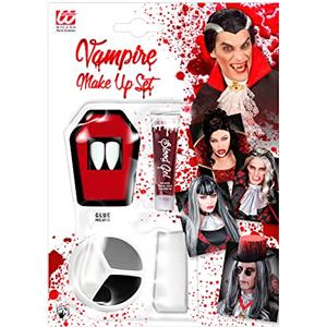 W WIDMANN MILANO Party Fashion, Kit Trucco da Vampiro, Tavolozza Varia, Spugna Facile da Applicare, Denti Finti Realistici, Sangue Finto Drammatico, Perfetto per Halloween e Feste in Maschera
