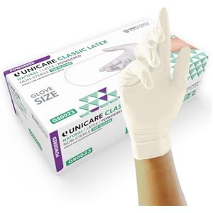 Unigloves Unicare Guanti Monouso in Lattice - Guanti da esame Multiuso, Leggermente Talcati - confezione da 100 Guanti, Natural, Small (GS0022)