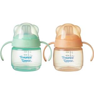 Tommee Tippee Bicchiere per bambini per lo svezzamento con beccuccio, 150ml | 150 ml, tazza antigoccia per l'uso dai 4 mesi, morbido beccuccio sagomato resistente ai morsi, Verde e Arancione