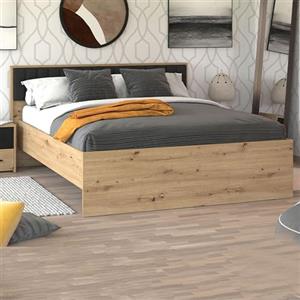 Dmora Letto Matrimoniale Ketamo Marrone Rovere Nodi Dimensione Materasso 160x200 cm Imbottito, Letto Matrimoniale Testiera Imbottita