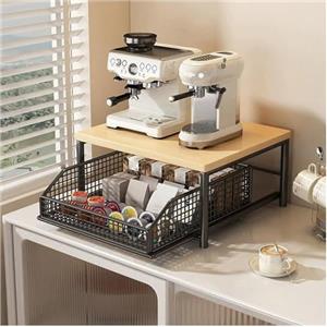 Generic Organizzatore Macchina Caffè Portacapsule Dispensatore Cucina Mensola Due Livelli Carrello Microonde Cestino Contenitore Piano Tavolo(Black)