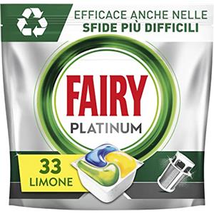 Fairy Platinum Detersivo Pastiglie Lavastoviglie Brillantante, 33 Capsule Lavastoviglie, Limone, Con Sistema Di Prelavaggio Integrato, Efficace Nelle Sfide Difficili Contro Lo Sporco
