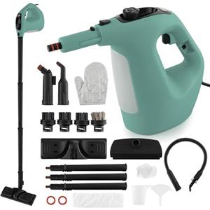 RELAX4LIFE Pulitore a Vapore Portatile 1400 W, Pistola a Vapore con Serbatoio Acqua da 400 ML con Blocco di Sicurezza per Bambini, 14 Accessori e Tempo di Utilizzo Illimitato, Senza Chimici (VERDE)