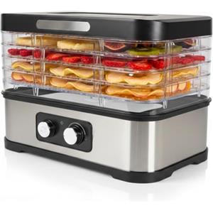 Baroni Home Essiccatore Alimentare 5 Livelli, Temperatura Regolabile 35-70°C, Circolazione dell'Aria a 360°, Essiccatore per Frutta, Verdura, Spezie, Carne e Pesce, 30x18x21 cm - Manuale Rettangolare