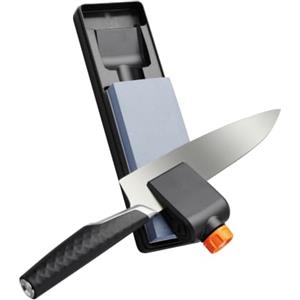 Fiskars Whetstone Set affilacoltelli, Pietra per affilare a 2 grane | Guida per angolo di affilatura e cuoio per lucidare, Per tutti i coltelli incl. titanio, Corindone, Nero, 1058937