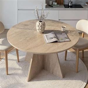 Dmora Tavolo Fisso Ulthar 120x120x75h cm Bianco Marmo 4 Posti Forma Rotondo, Peso Supportato 60 kg