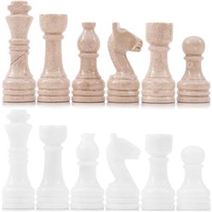 MARBLE RANGE Pezzi di scacchi in marmo Bianco e Verona, realizzati a mano, re da 8,9 cm, set da 32 pezzi, ideali per scacchiere e scacchi da viaggio