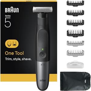 Braun Regolabarba Uomo e Rasoio Elettrico Barba Series X, Xt5200, Nero | Testina Flessibile con Lama 4D a Due Direzioni e Protezione SkinShield, 45 Min Utilizzo Senza Fili, Regola, Rade e Rifinisce